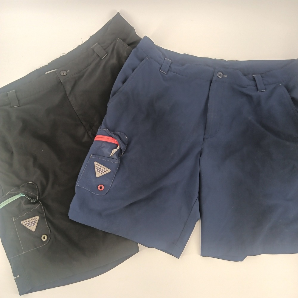 Lot of 2 Columbia PFG Terminal Tackle Fishing Shorts Mens 38x10 Black Navy